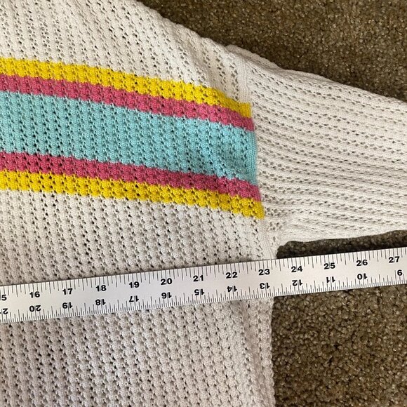 Torrid Pointelle Boxy Hoodie Sz 0 Large Colorful Stripe Cotton Pullover Beach - Picture 8 of 10